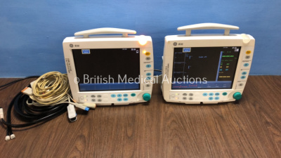 2 x GE B30 Patient Monitors with 1 x GE E-PSMPW Module Including ECG, SpO2, NIBP, P1, P2, T1 and T2 Options with Leads and Finger Sensor *Mfd Both 2010* (Both Power Up)