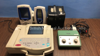 Mixed Lot Including 1 x Kamplex Screening Audiometer AS7 with Audiocups and Power Supply in Carry Case, 2 x Welch Allyn Spot Vital Signs (1 x LXi) and 1 x GE MAC 1200 ST ECG Machine *12435 / 20090502138 / 20107389*