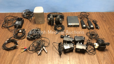 Job Lot of Audiometry Accessories Including 1 x AKG K72 Audio Cups, 1 x Hi-Pro 2, 1 x Canton CD 120 Speaker, 2 x Finger Triggers and 5 x Marsden IEC Class II Type Power Supplies