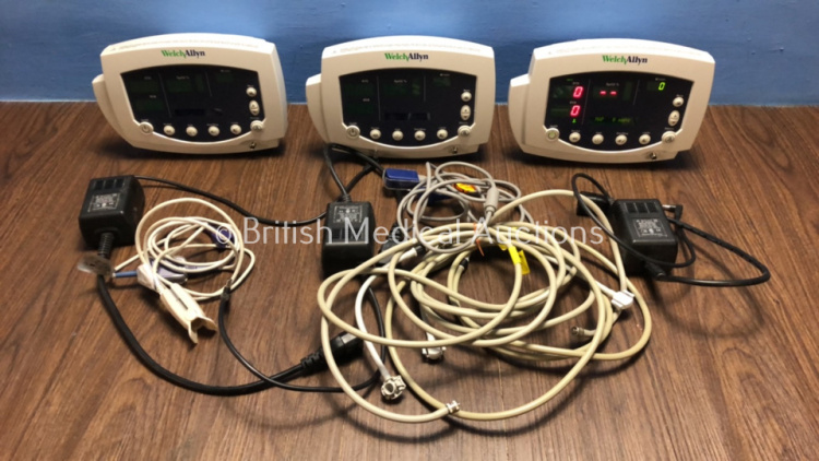 3 x Welch Allyn 53N00 Patient Monitor with 3 x Power Supplies 2 x SpO2 Leads and 3 x BP Hoses (All Power Up)