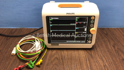 Philips Sure Signs VM6 Bedside Monitor Including ECG, SpO2, Temp and NIBP Options with ECG Lead *Mfd 2007-03* (Powers Up with Missing Battery Lid - See Photo) *S/N US63508597*