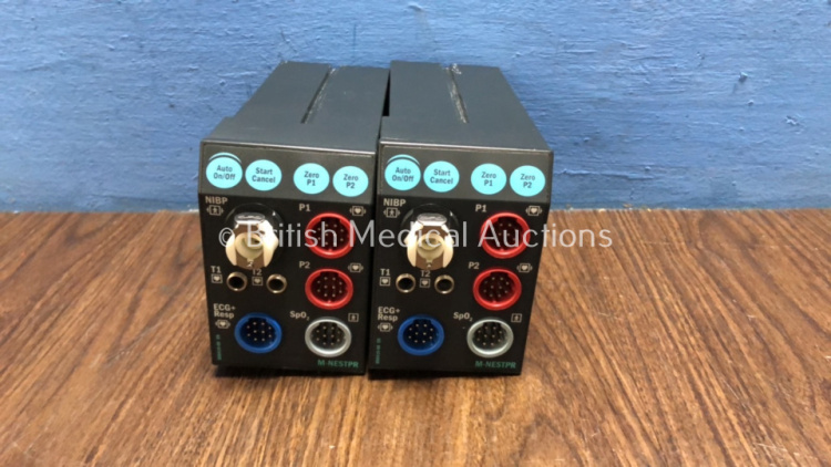 2 x Datex-Ohmeda M-NESTPR Multiparameter Modules with SPO2, T1, T2, P1, P2, SPO2 and ECG + RESP Options *Mfds - 01/2001*