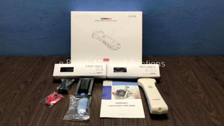 Healcerion Sonon Ultrasound Imaging System Including Wireless Handpiece Ref - Sonon 300C *Mfd - 02/2018*, Battery Charger, 2 x Batteries, Charger Adapter, Mains Adapter and Quick Start Guide in Box (In Excellent Condition) *03-0108*