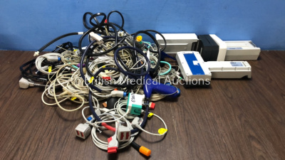 Mixed Lot Including Various Patient Monitoring Cables, 5 x Hoist Batteries (All Untested) 3 x Datex Ohmeda Blank Modules