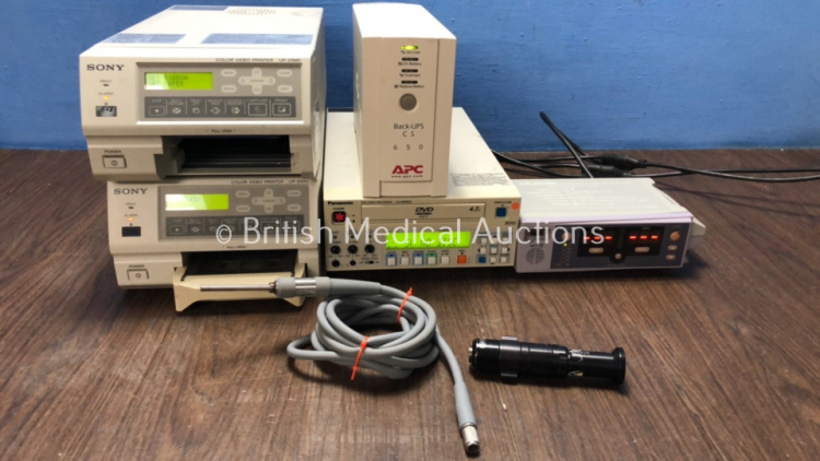 Mixed Lot Including 2 x Sony UP-21MD Color Video Printers (Both Power Up, 1 with Missing Paper Tray) 1 x APC 650 UPS Unit (Powers Up) 1 x Panasonic LQ-MD800 DVD Recorder (Powers Up) 1 x Medtronics 5196 Light Source Cable, 1 x Medtronic 5188 Endoscope Eyep