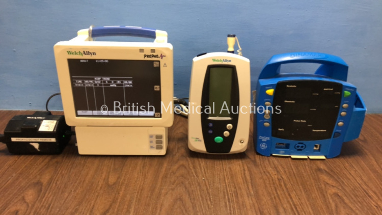 Job Lot Including 1 x Welch Allyn Propaq CS Model 246 Patient Monitor with Power Supply (Powers Up) 1 x Welch Allyn 420 Series Monitor with Power Supply (Powers Up) and 1 x GE Dinamap ProCare Auscultatory 400 Patient Monitor