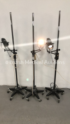 3 x Chiron Patient Examination Lamps on Stands (2 x Power Up with Good Bulbs - 1 x Cut Power Cable)