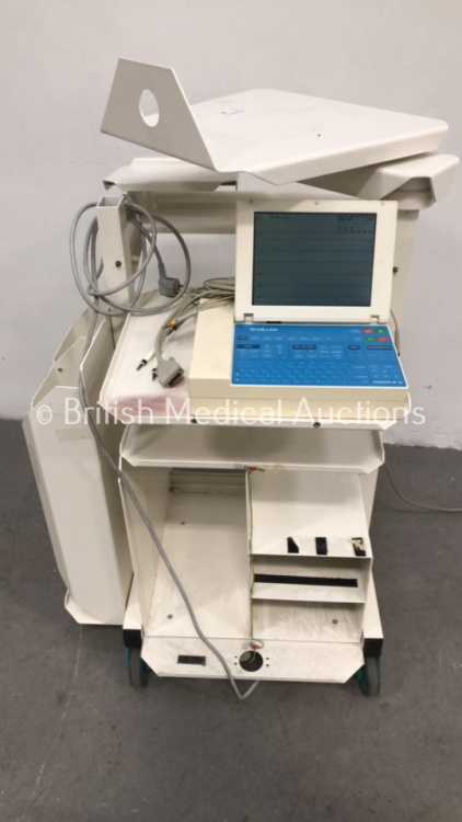 Schiller AT-10 ECG Machine with 10 Lead ECG Leads on Trolley (Powers Up)