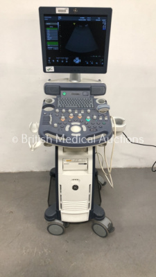 GE Voluson P8 Flat Screen Ultrasound Scanner Ref 5589191 *S/N 299015SU8* **Mfd 08/2015** Software Version 15.0.1.47 BT15 with x Transducer / Probe (4C-RS Ref 5125386 *Mfd 12/2017) and Sony UP-D898MD Digital Graphic Printer (Powers Up)