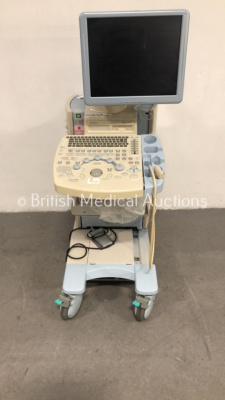 Hitachi EUB-7500 Flat Screen Ultrasound Scanner with 1 x Transducer/Probe (1 x EUP-L54M), Sony Video Graphic Printer UP-897MD and Footswitch (Hard Drive Removed-Missing Dial/Crack and Loose Keyboard) * SN KE12972805 *