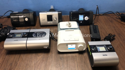 Job Lot of CPAP Units Including 2 x ResMed AirSense 10 CPAP with 2 x AC Power Supplies, 1 x ResMed Lumis 100 VPAP ST Unit with 1 x AC Power Supply, 2 x ResMed AutoSet S9 CPAP Units with x x ResMed Hi Humidifier Unit and 2 x AC Power Supplies, 1 x Philips