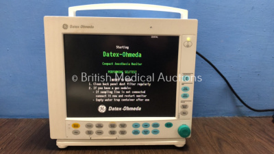 Datex Ohmeda F-CM1-05 Compact Anesthesia Monitor *Mfd 2010* 1 x GE E-PRESTN Module Including ECG, NIBP, P1-P2, T1-T2 and SpO2 Options *Mfd 2010* (Powers Up)