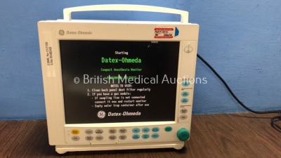 Datex Ohmeda F-CM1-05 Compact Anesthesia Monitor *Mfd 2009* 1 x GE E-PRESTN Module Including ECG, NIBP, P1-P2, T1-T2 and SpO2 Options *Mfd 2010* (Powers Up)