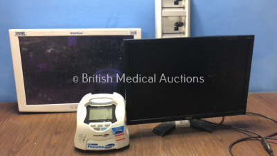 Mixed Lot Including 1 x Karl Storz HD Wide View Monitor (Untested Due to No Power Supply) 1 x Acer V223W Monitor (No Power) 1 x Pneumapress DVT Series Pump (Powers Up with Damaged Screen-See Photo) 1 x Cardinal Health Alaris DS Connector (Powers Up)