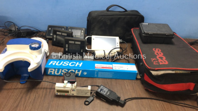 Mixed Lot Including 1 x CUBEscan Biocon 700 Bladder Volume Measurement System with 1 x Probe (Untested Due to Possible Flat Battery) 4 x RTX3370 Monitors with 2 x AC Power Supplies (All Power Up) 1 x Mckinley T34 Syringe Pump (Untested Due to Missing Batt