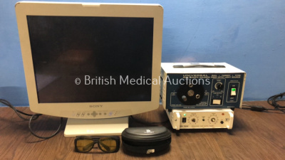 Mixed Lot Including 1 x Sony LMD-2140MD LCD Monitor (No Power) 1 x Vascular Solutions Laser Protection Glasses, 1 x Universal Dual Quartz Halogen Fiber Optic Light Source (No Power) 1 x John Weiss Epilation Timer (Powers Up with 2 Missing Dials-See Photo)