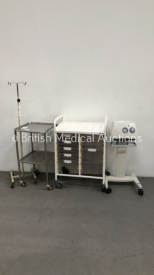 1 x Stainless Steel Trolley, 1 x Drip Stand, 1 x Trolley with Drawers and 1 x Medela dominant 50 Breast Pump (Powers Up)