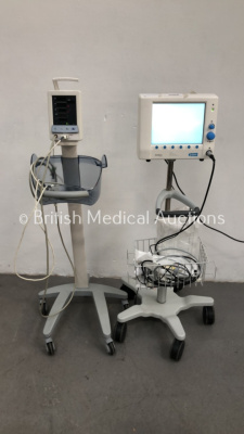 1 x Datascope Duo Vital Signs Monitor on Stand and 1 x Deltex Medical QOMD+ Monitor on Stand with Accessories (Both Power Up) (GL)