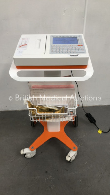 Cardioline ECG200+ ECG Machine Ref 80608068 on Stand with 10 Lead ECG Leads (Powers Up - Damage to Screen) *S/N 068170E*