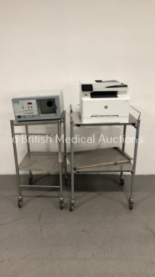 Mixed Lot Including 2 x Stainless Steel Trolleys,1 x ERBE IES 300 Smoke Evacuator and HP Color LaserJet Pro MFP M281fsw Printer (Powers Up)