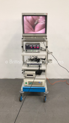 Storz Stack Trolley with Sony Trinitron Monitor, Storz 264305 20 electronic endoflator, Storz 202220 20 tricam SL pal Camera Control Unit with Storz tricam 20221030 PAL Camera Head, Sony DVO-1000MD DVD Recorder and Toshiba CCD Camera Control Unit (Powers 