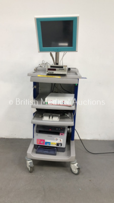 DP Medical Stack Trolley with Mediscan Kestrel Monitor, Sony DSR-20MDP Digital Video Cassette Recorder, Kappa DVC 750 Camera Control Unit, Footswitch and Samsung Printer (Powers Up) *S/N 10510*