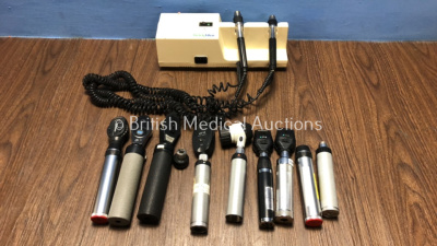 Job Lot of Otoscope / Ophthalmoscopes Including 3 x Keeler with Attachments, 2 x Heine with Attachments, 2 x Welch Allyn with Attachments and 1 x Welch Allyn 767 Series Transformer