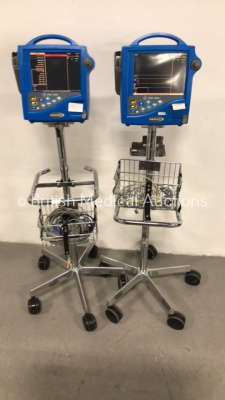 2 x GE Pro 1000 Patient Monitors on Stands (Both Power Up) *S/N 010M2250041 / 010M1900025* C3/43 C3/44