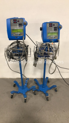 2 x GE Pro 300 V2 Vital Signs Monitors on Stands (Both Power Up) *S/N AAX014800018A / AAX06870008SA*