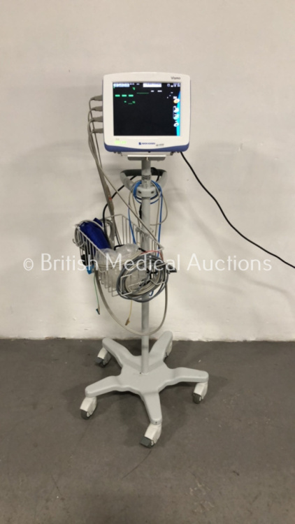 Nihon Kohden Vismo Patient Monitor on Stand with Press / CO2, SPO2, ECG/Resp, NIBP and Temp Options with Leads (Powers Up) *S/N 0102115*