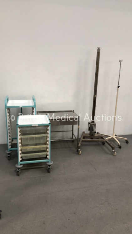 2 x Bristol Maid Trolleys, 1 x Stainless Steel Trolley, 1 x Drip Stand and 1 x Chest X-Ray Stand