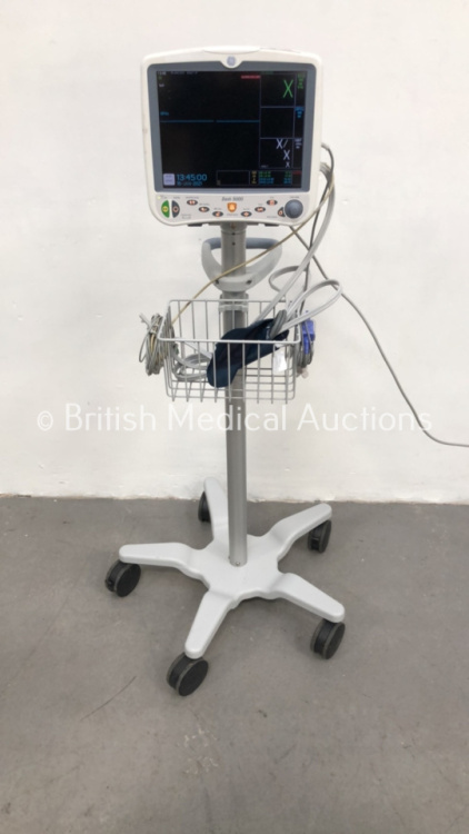 GE Dash 5000 Patient Monitor on Stand with SPO2, Temp/Co, NBP and ECG Options with Leads (Powers Up) *S/N SD009285498GA*