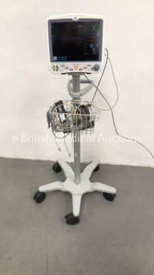 GE Dash 5000 Patient Monitor on Stand with SPO2, Temp/Co, NBP and ECG Options with Leads (Powers Up) *S/N SD009285499GA*