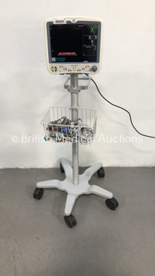 GE Dash 5000 Patient Monitor on Stand with BP1/3, BP2/4, SPO2, Temp/Co, NBP and ECG Options with Leads (Powers Up) *S/N SD009068124GA*