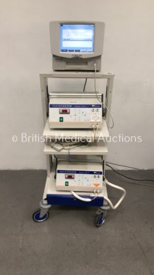 Stack Trolley with Olympic CFM 6000 Monitor and 2 x Inspiration TSmed 200 N Infant Temperature Monitors (Powers Up) *S/N 10306*