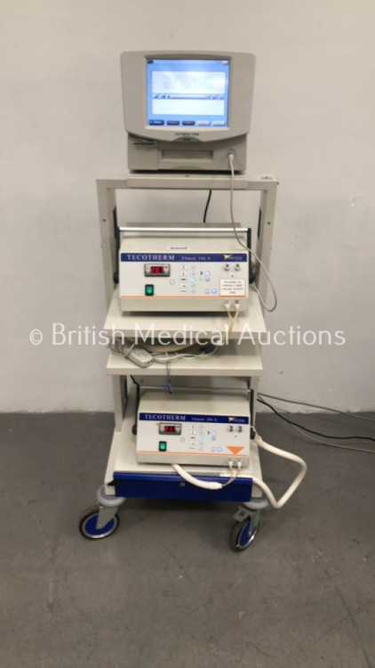 Stack Trolley with Olympic CFM 6000 Monitor and 2 x Inspiration TSmed 200 N Infant Temperature Monitors (Powers Up) *S/N 10306*