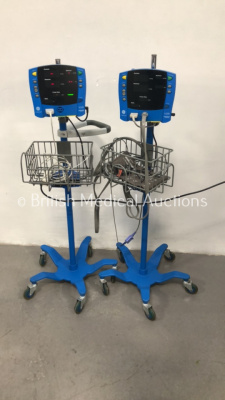 2 x GE Carescape Vital Signs Monitors on Stands (1 x Powers Up with Error Message - See Pictures) *S/N SH613060526SA / SDT10120489SP*