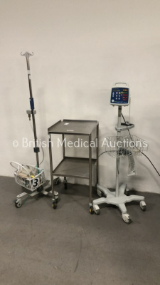 1 x CSI Criticare Comfort Cuff 506N3 Vital Signs Monitor on Stand with SPO2 Finger Sensor and 1 x Fisher and Paykel Stand (Powers Up)