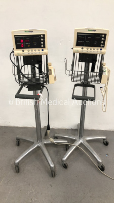 2 x Welch Allyn 52000 Series Vital Signs Monitors on Stands (1 x Powers Up)