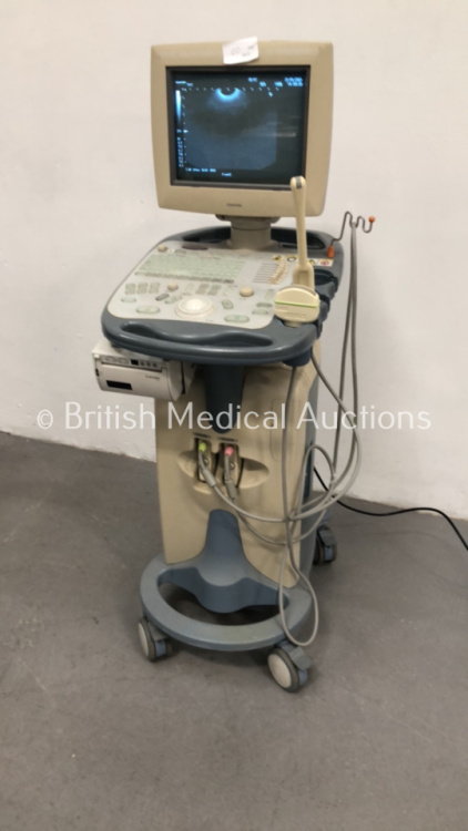 Toshiba Famio 8 Ultrasound Scanner SSA-530A *S/N E2F06Z5197* **Mfd 12/2006** with 3 x Transducers / Probes (PVF-381MT / PVQ-641V and PVQ-375A) and Mitsubishi P91 Printer (Powers Up)