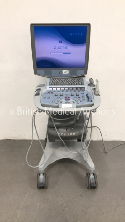 Zonare Z.One Scan Module Ref 82001M-20 *S/N 10958M212J* Version 4.8.11E with 2 x Transducers / Probes (L14-5w and L14-5sp) on Zonare Z.One SmartCart