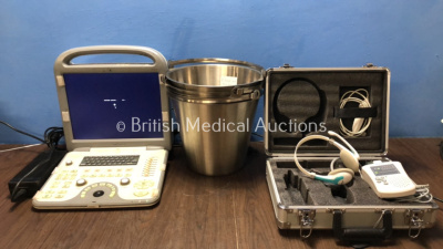 Mixed Lot Including 1 x SonoScape S6V Portable Veterinary Ultrasound Unit with 1 x AC Power Supply, 1 x Sonoscape Transducer / Probe and 2 x SonoScape Transducer / Probes (Powers Up) 3 x Steel Buckets and 1 x Photon DBP-8D Vascular Doppler with Accessorie