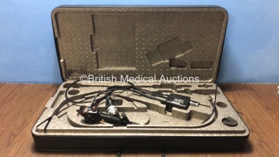 Fujinon EB-470S Bronchoscope in Case *S/N 046A178 Mfd-2008* *Engineers Report: Optical System- Ok, Angulation- Ok, Insertion Tube- Kink at Grip, Light Transmission- Ok, Channels- Ok Including Valves*