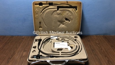 Olympus BF Type P20D Fiber Bronchoscope in Case *S/N 2001281 Mfd-1992* *Engineers Report: Optical System- One Broken Fibre, Angulation- Not Reaching Specification, Insertion Tube- Dull Sheath, Minor Kink, Light Transmission- Ok, Channels- Ok*