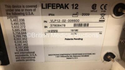 Medtronic Lifepak 12 Biphasic Defibrillator / Monitor with Screen Protector *Mfd 2009* (Powers Up with Stock Battery - Not Included) *37808478* - 4