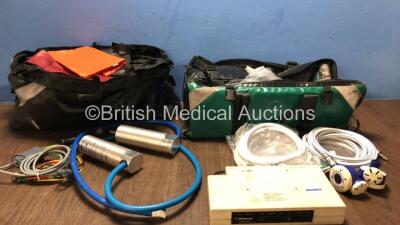 Mixed Lot Including 2 x Hartwell Medical Pump / Valves, 4 x Hoses, 2 x N20 Hoses, 1 x Oxygen Carry Bag with First Aid Supplies and 1 x Medtronics Physio Control DC Power Adapter - 2