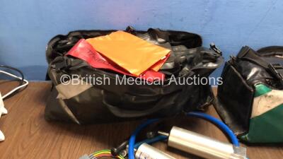 Mixed Lot Including 2 x Hartwell Medical Pump / Valves, 4 x Hoses, 2 x N20 Hoses, 1 x Oxygen Carry Bag with First Aid Supplies and 1 x Medtronics Physio Control DC Power Adapter - 3