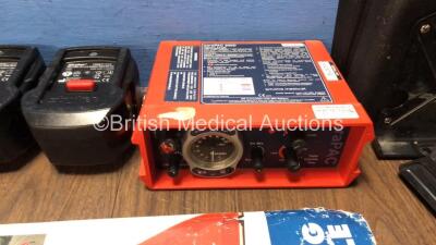 Mixed Lot Including 1 x Dlouhy Lifepak 15 Bracket, 3 x Stryker 6500-101-010 Batteries with 1 x Stryker SMRT Battery Charger, 1 x Vulcan Flashlight, 1 x Draper Warning Triangle, 1 x paraPAC 200D Ventilator and 3 x Lifepak 15 Carry Cases *162378 / 16161 / 1 - 4