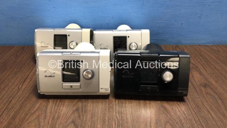 Job Lot Including 3 x ResMed AirCurve 10 VAUTO CPAPs (All Power Up with Stock Power Supplies, Power Supplies Not Included, All Missing Humidifier Chambers, 2 x Missing Filter Covers - See Photos) and 1 x ResMed AirSense 10 Elite CPAP (Powers Up with Stock