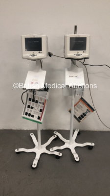 2 x Cheetah Medical NiCom Patient Monitors Version 4.2 on Stands with Leads (Both Power Up)